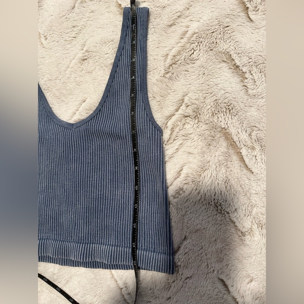 Workshop Republic Women’s Junior’s Ribbed Blue Crop Tank Top - Picture 6 of 8